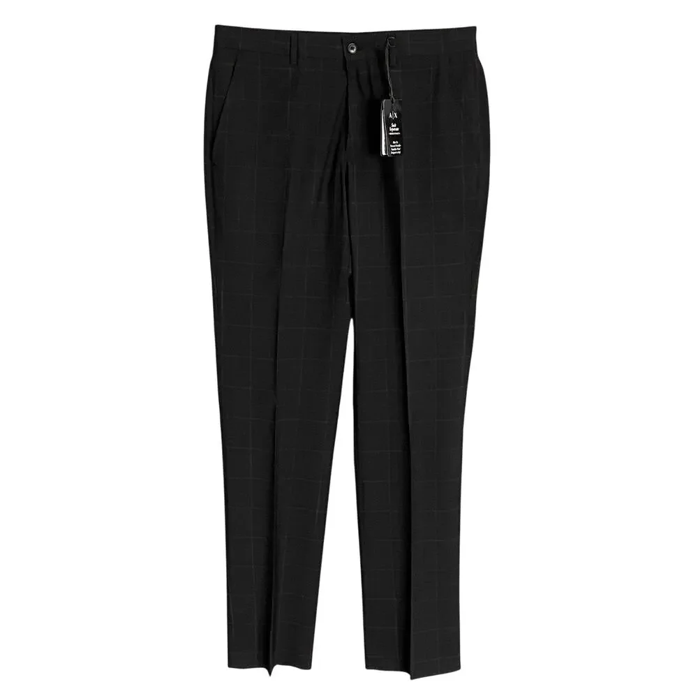 Armani Exchange Pants Men's 32x31 Slim Fit Suit Pant Wool Black Window Pane NEW - Picture 2 of 13